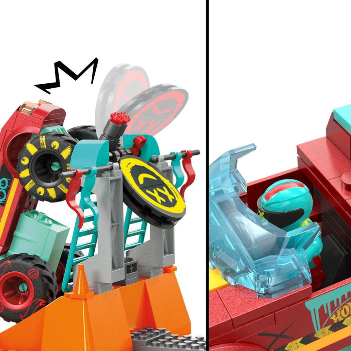 Mega Bloks - Piste Derby Monster Trucks Hng53 - Ensemble de Construction avec Camion, Rampes et Cible - Action de Démolition pour Enfants 5 Ans et Plus - Hot Wheels