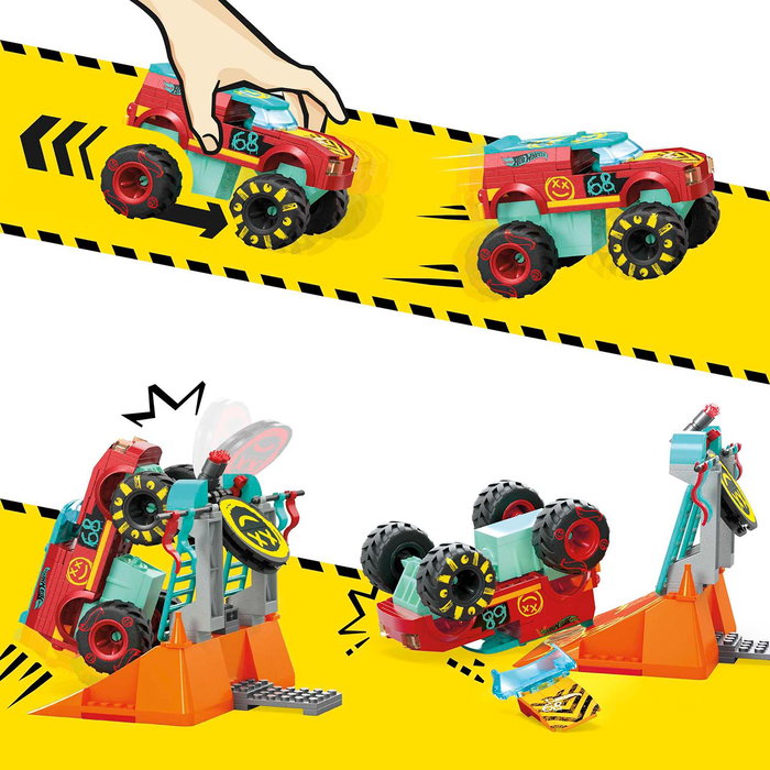 Mega Bloks - Piste Derby Monster Trucks Hng53 - Ensemble de Construction avec Camion, Rampes et Cible - Action de Démolition pour Enfants 5 Ans et Plus - Hot Wheels