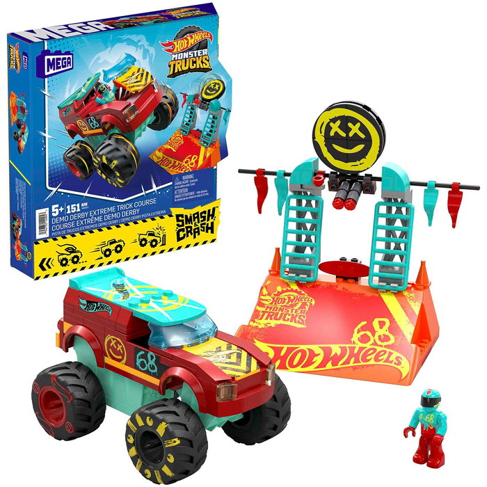 Mega Bloks - Piste Derby Monster Trucks Hng53 - Ensemble de Construction avec Camion, Rampes et Cible - Action de Démolition pour Enfants 5 Ans et Plus - Hot Wheels