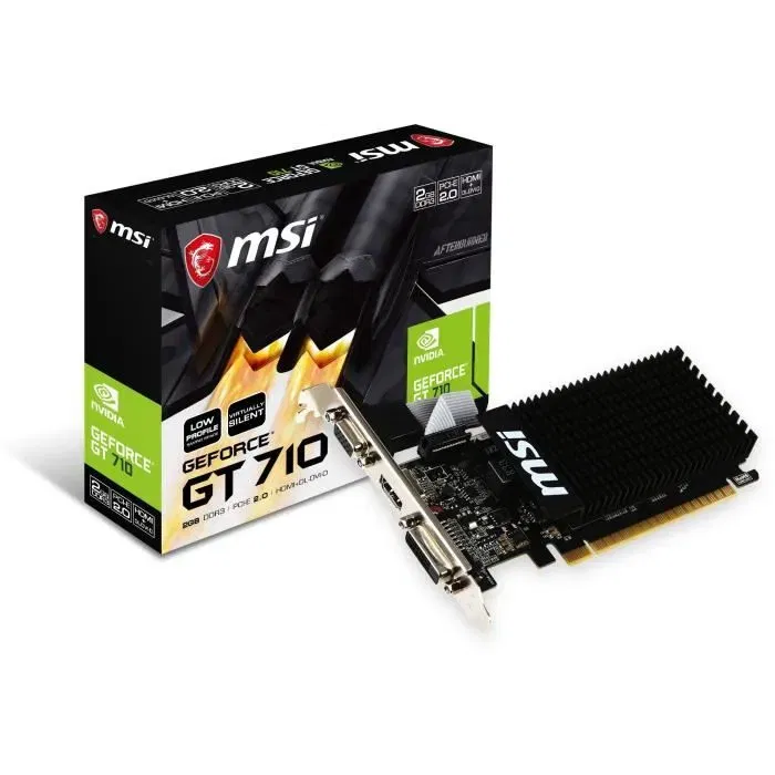 MSI Carte graphique GeForce GT 710 2GD3H LP 2 Go GDDR3 64 bits PCI Express x16 2.0 Refroidissement passif