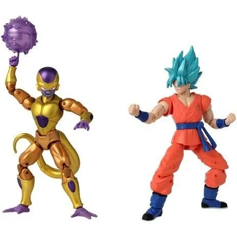 BANDAI Dragon Stars - Figurine Dragon Ball Super 17 cm Golden Freezer vs Super Saiyan Blue Goku, 16 points d'articulation, Pack de Combat