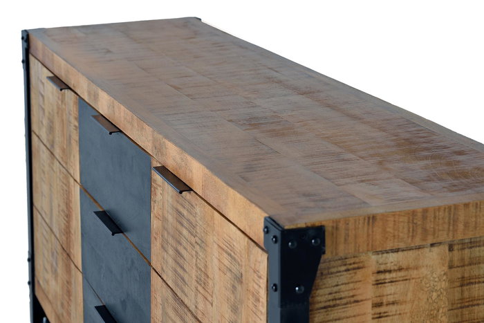 GINER Y COLOMER - Buffet 2 portes et tiroir en bois d'acacia et de manguier avec finition naturelle et métal noir - 80x180x45 cm