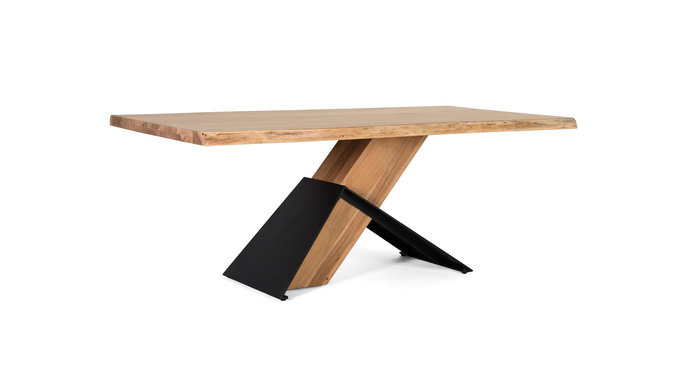 GINER Y COLOMER - Table de salle à manger rectangulaire en bois d'acacia et métal 200x100x76 cm - Couleur naturel et noir - Avec nœuds et veines naturels