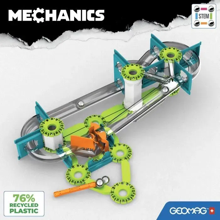 Geomag Circuit de billes Mechanics Gravity Race Track, 67 pièces magnétiques pour construction par gravité, en plastique recyclé, jeu éducatif pour enfants 8 ans et plus
