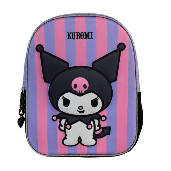 Toybags Mochila Sac à dos préscolaire 3D Kuromi avec poche latérale, intérieur entièrement doublé - 10 x 21 x 8 cm