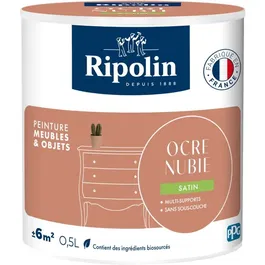 Ripolin - Peinture Meubles et Objets satinée 0,5L - Ocre Nubie - Application sans sous-couche - Pour bois, métal, intérieur et extérieur - Formule biosourcée 10%