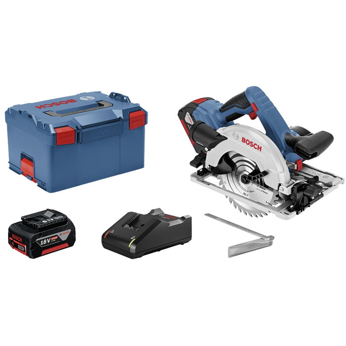 Bosch Professional GKS 18V-57 G Scie circulaire sans fil avec 2 batteries 4,0 Ah, chargeur GAL 18V-40 et L-BOXX