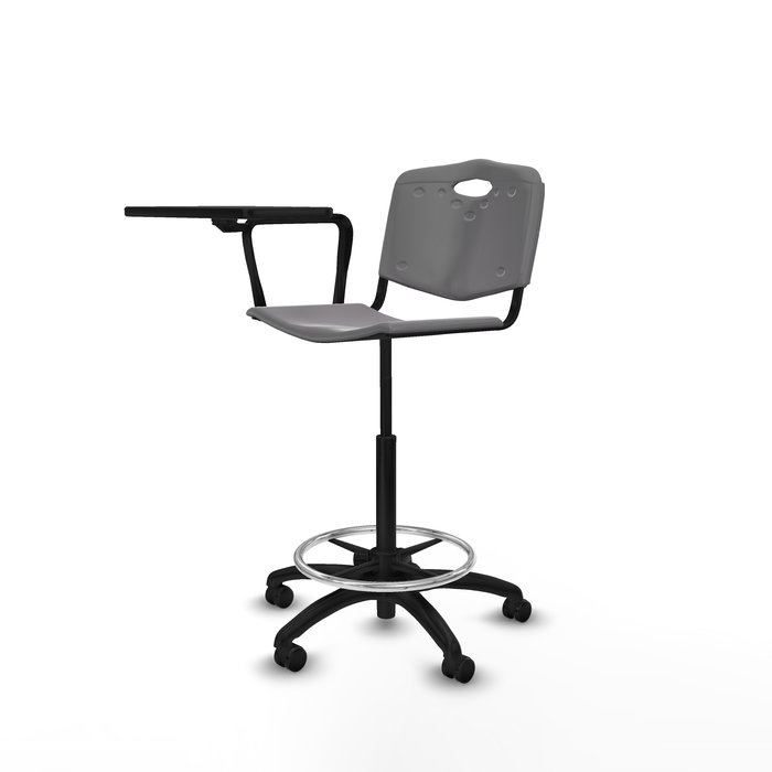 Tabouret Taburete Robledo Pivotant Chlorure de polyvinyle Gris clair Structure polyamide noire Non applicable Sans appui-tête Roulettes pour moquette