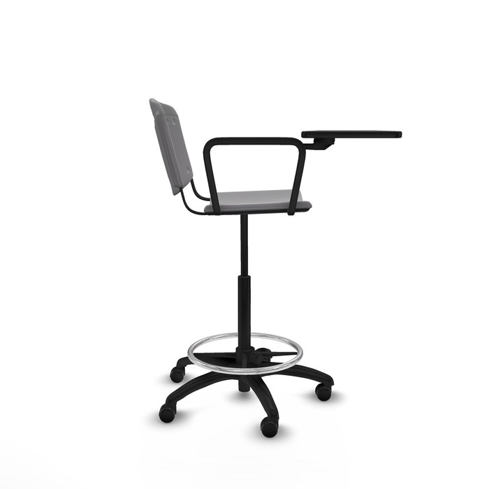 Tabouret Taburete Robledo Pivotant Chlorure de polyvinyle Gris clair Structure polyamide noire Non applicable Sans appui-tête Roulettes pour moquette