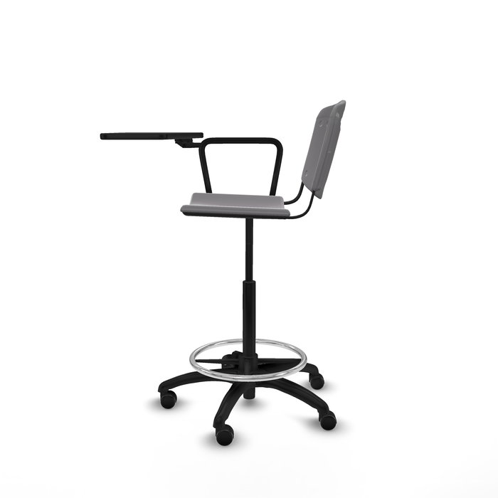 Tabouret Taburete Robledo Pivotant Chlorure de polyvinyle Gris clair Structure polyamide noire Non applicable Sans appui-tête Roulettes pour moquette