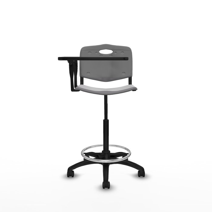 Tabouret Taburete Robledo Pivotant Chlorure de polyvinyle Gris clair Structure polyamide noire Non applicable Sans appui-tête Roulettes pour moquette