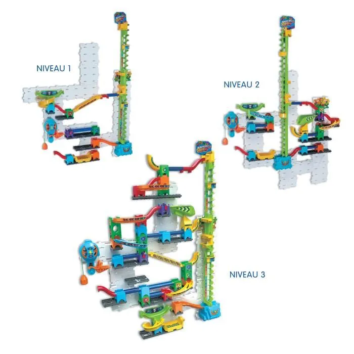 VTech Marble Rush Ultimate Vertical Run V100E Circuit de billes à monter, 75 pièces et 6 billes, multicolore, langue française, jeu de construction 4 ans et plus VTech Marble Rush Ultimate Vertical Run V100E Circuit de billes à monter, 75 pièces et 6 billes, multicolore, langue française, jeu de construction 4 ans et plus