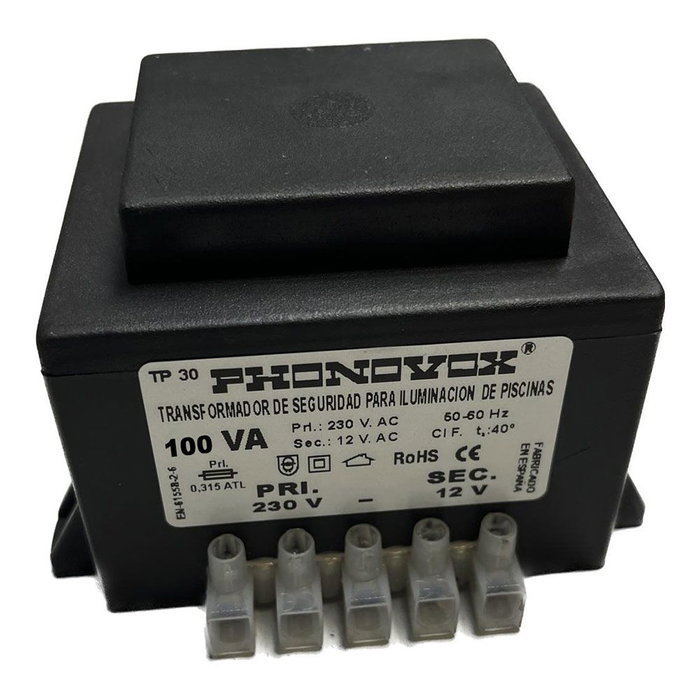 Phonovox Transformateur Piscine 100VA 230V/12V 50-60Hz IP00 Reglette TP31100 Phonovox Transformateur Piscine 100VA 230V/12V 50-60Hz IP00 Reglette TP31100
