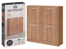 Giftdecor Meuble à chaussures en bois 2 étages 4 portes 80 x 82 x 24 cm Couleur naturelle