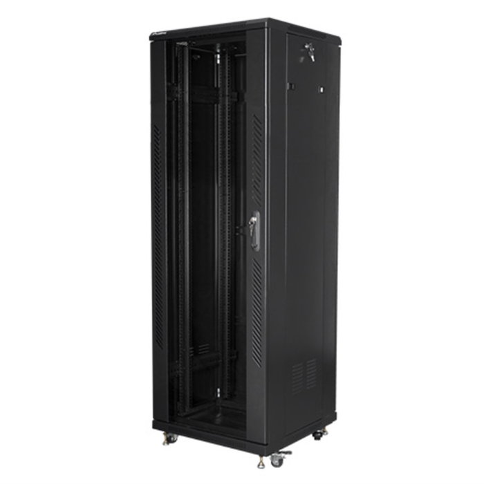 Lanberg FF01-6637-12B, Armoire Rack 19 Pouces 37U 600x600 mm, Fermé, Noir, Rack Indépendant avec Porte Verre