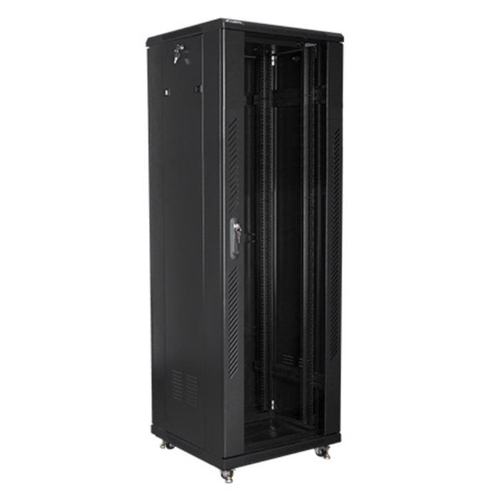 Lanberg FF01-6637-12B, Armoire Rack 19 Pouces 37U 600x600 mm, Fermé, Noir, Rack Indépendant avec Porte Verre