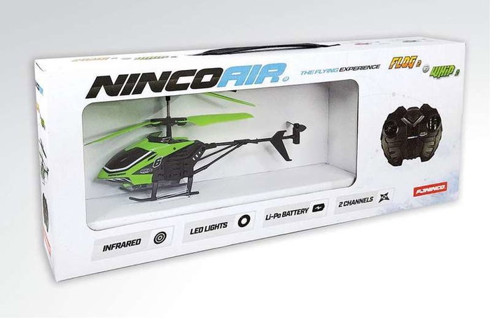 Ninco Whip 2 - Hélicoptère radiocommandé 2 canaux avec éclairage frontal et télécommande infrarouge - 21 x 9,5 x 15 cm