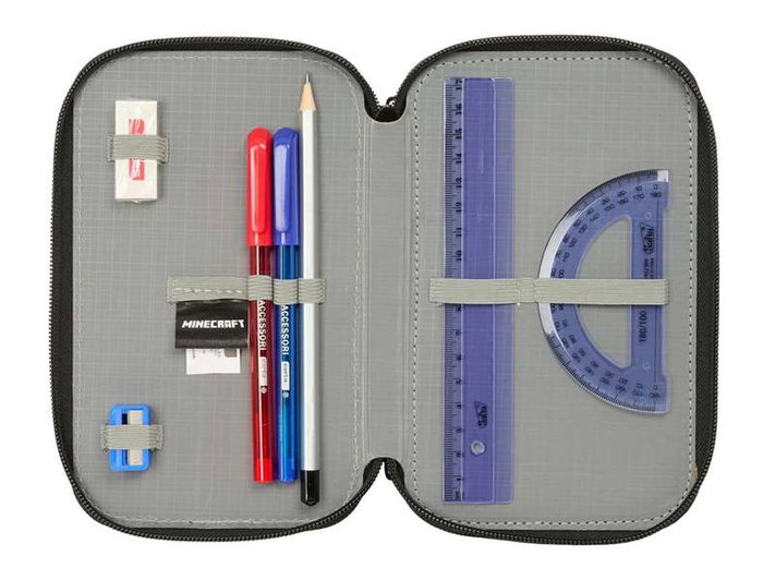 SAFTA Plumier Triple 37 Pièces Minecraft avec 12,5x19,5x5,5 cm pour Enfants dès 36 Mois