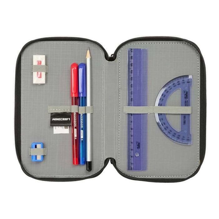 Safta Trousse à crayons triple Minecraft 37 Pièces Noir