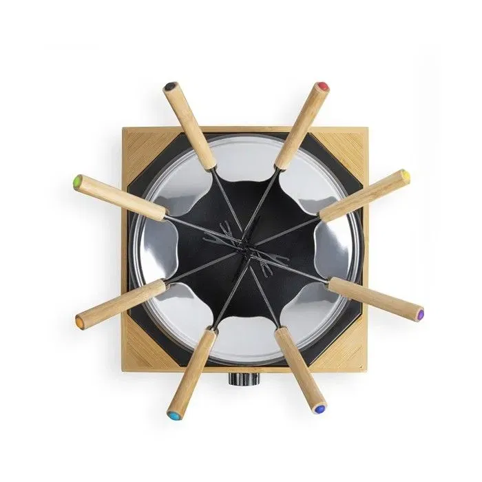 Livoo DOC287 - Appareil à fondue électrique 800W 2L pour 8 personnes avec thermostat ajustable et caquelon antiadhésif sans PFAS - Support bambou inclus