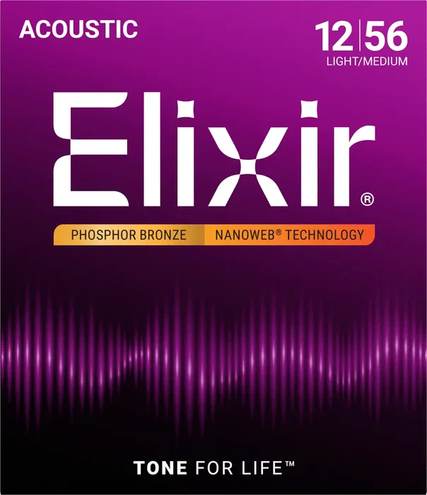 ELIXIR 16002 Jeu de cordes acoustiques Nanoweb 92/8 Phosphor Bronze Medium 12-56