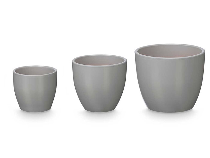 Ibergarden Lot de 3 Pots Bombés 14 17 22 cm Gris Mat - Fait main en argile Ibergarden Lot de 3 Pots Bombés 14 17 22 cm Gris Mat - Fait main en argile