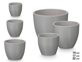 Ibergarden Lot de 3 Pots Bombés 14 17 22 cm Gris Mat - Fait main en argile