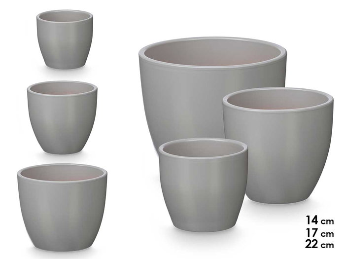 Ibergarden Lot de 3 Pots Bombés 14 17 22 cm Gris Mat - Fait main en argile Ibergarden Lot de 3 Pots Bombés 14 17 22 cm Gris Mat - Fait main en argile