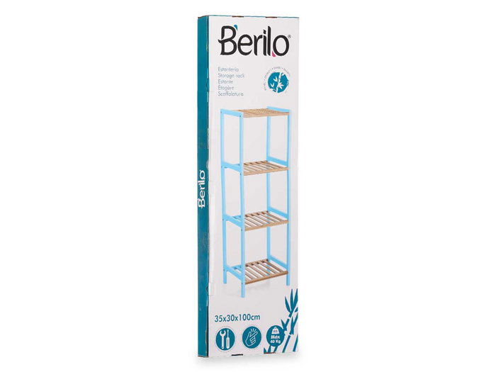 Berilo Étagère Carrée 4 Niveaux en Bambou Bleu Beryl 35 x 100 x 30 cm