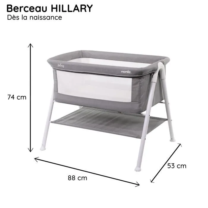 Nania Berceau bébé Hillary - Dès la naissance jusqu'à 9 kg - Matelas 3 cm inclus - Avec rangement sous le lit et côtés ajourés