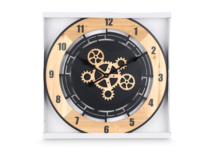 Giftdecor Horloge Murale Engrenage Bois 60x60 cm Marron et Noir (Set de 4)