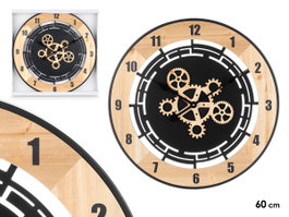 Giftdecor Horloge Murale Engrenage Bois 60x60 cm Marron et Noir (Set de 4)