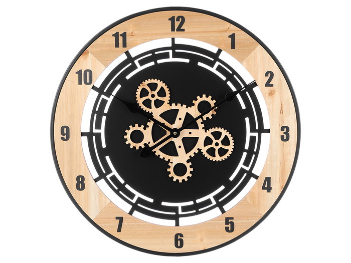 Giftdecor Horloge Murale Engrenage Bois 60x60 cm Marron et Noir (Set de 4)