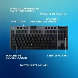 Logitech G Clavier Gamer Sans Fil G915 TKL X AZERTY (FR) Switch Clicky Noir