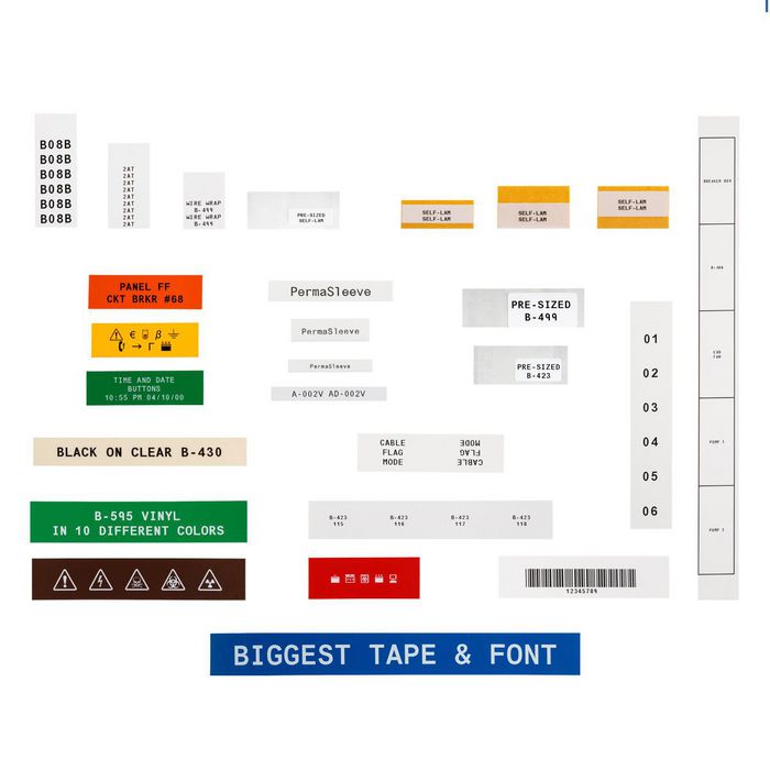 Brady M210 - Imprimante d'étiquettes portable industrielle résistante aux environnements extrêmes - Carton pack avec cartouche M21-750-499 - Fonctions de pré-découpe et ergonomiques