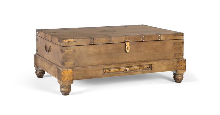 GINER Y COLOMER Buffet coffre en bois de manguier massif avec tige abattante et tiroir, style rustique industriel - 99 x 63 x H 74 cm (H totale avec pates 85 cm)