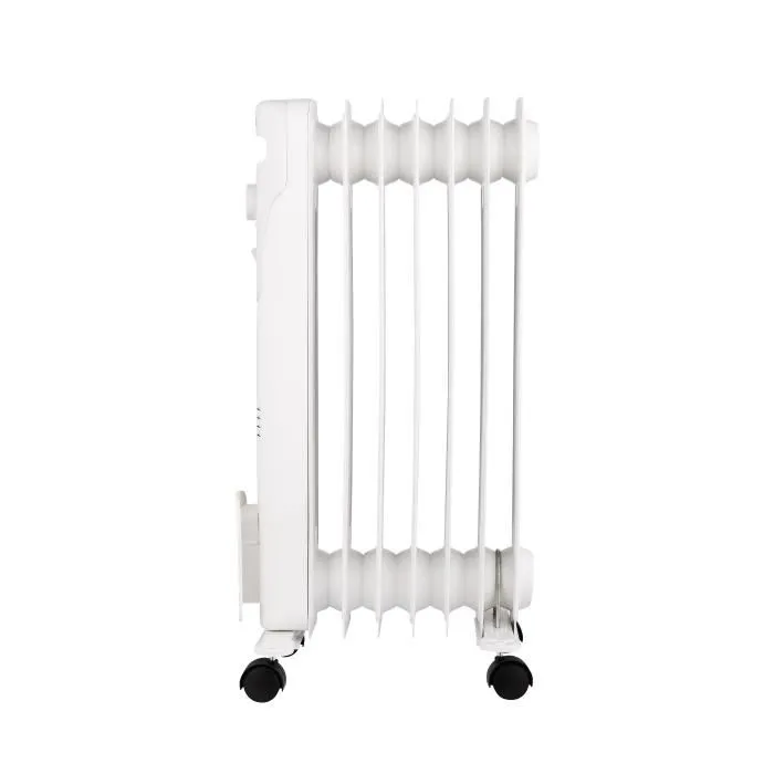 Oceanic Radiateur électrique bain d'huile - 1500W - 7 éléments - 3 puissances (600/900/1500 W) - Blanc - Mobile avec sécurité anti-renversement et enrouleur de cordon