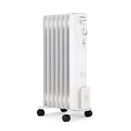 Oceanic Radiateur électrique bain d'huile - 1500W - 7 éléments - 3 puissances (600/900/1500 W) - Blanc - Mobile avec sécurité anti-renversement et enrouleur de cordon