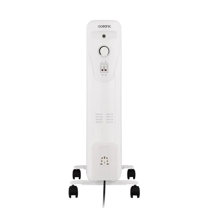 Oceanic Radiateur électrique bain d'huile - 1500W - 7 éléments - 3 puissances (600/900/1500 W) - Blanc - Mobile avec sécurité anti-renversement et enrouleur de cordon
