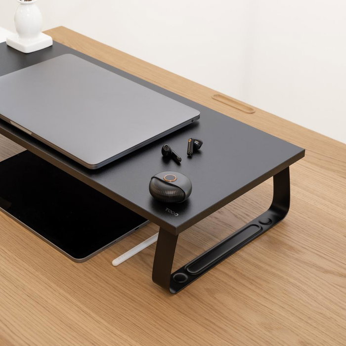 TooQ Support Élévateur en Bois pour Moniteur, 20 kg, Noir - Design Ergo