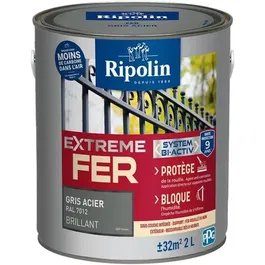 Ripolin - Peinture métallisée gris acier RAL 7012 brillant anti-rouille avec sous-couche intégrée - Protection contre l'humidité et la corrosion - 2 litres