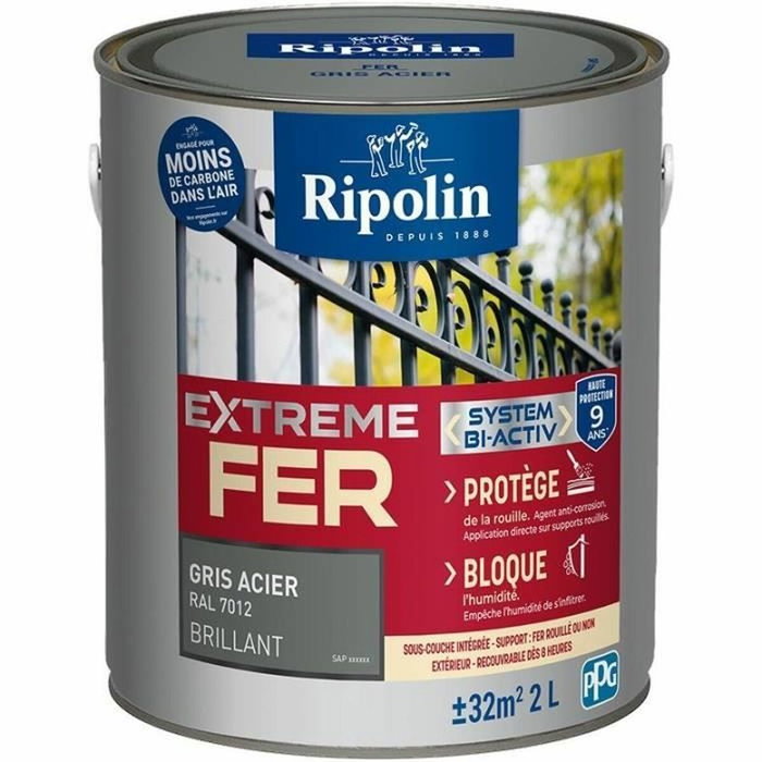 Ripolin Extrême fer gris acier RAL 7012 brillant - 2 L Ripolin Extrême fer gris acier RAL 7012 brillant - 2 L