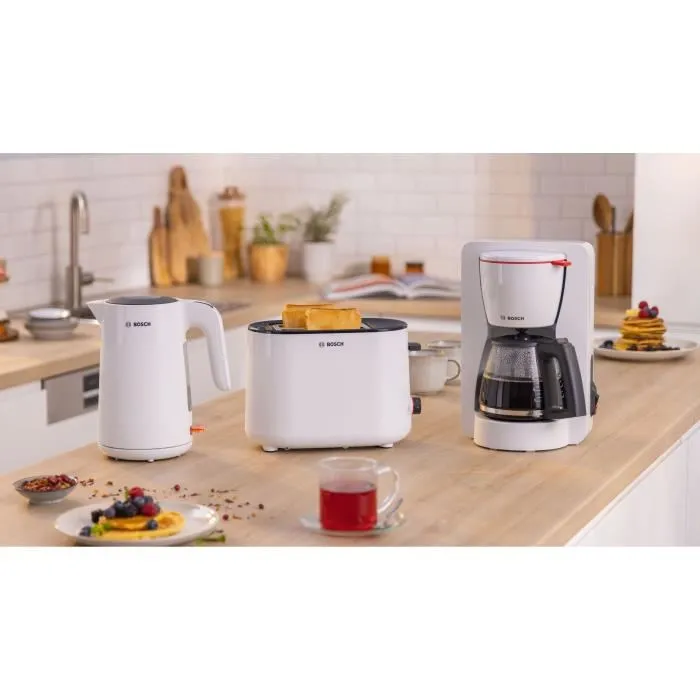 Bosch TAT2M121 MyMoment Toaster Blanc 2 Tranches - Fonctions Décongélation et Réchauffage, Centrage Automatique du Pain, Chauffe-Viennoiserie Intégré