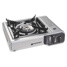 Kemper Réchaud de camping portable à gaz avec allumage piézoélectrique, pour cartouches 227 g, autonomie 90 min, mallette de transport incluse 34,2x28x11,8 cm