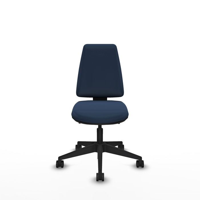 Chaise Elche Asynchrone Cuir écologique Bleu foncé Base pyramidale noire Sans accoudoirs Sans appui-tête Roulettes 65mm nylon