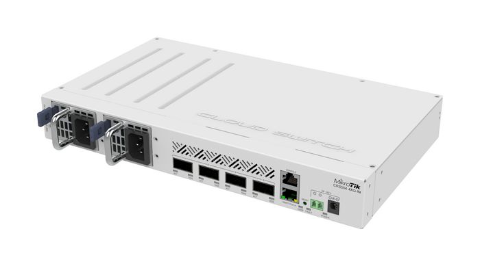 MikroTik CRS504-4XQ-IN Switch Ethernet 100 Gb/s - 4 ports QSFP28, Chipset Marvell DX4310, Compatible 25G/40G/100G, 25W, Montage mural
