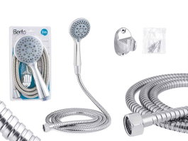 Berilo Téléphone de Douche Rond avec Diffuseur et Flexible 2m - Effet Pluie, Anticalcaire, Économiseur d'Eau, 15.8x28.2x6 cm, Argent (Set de 12)