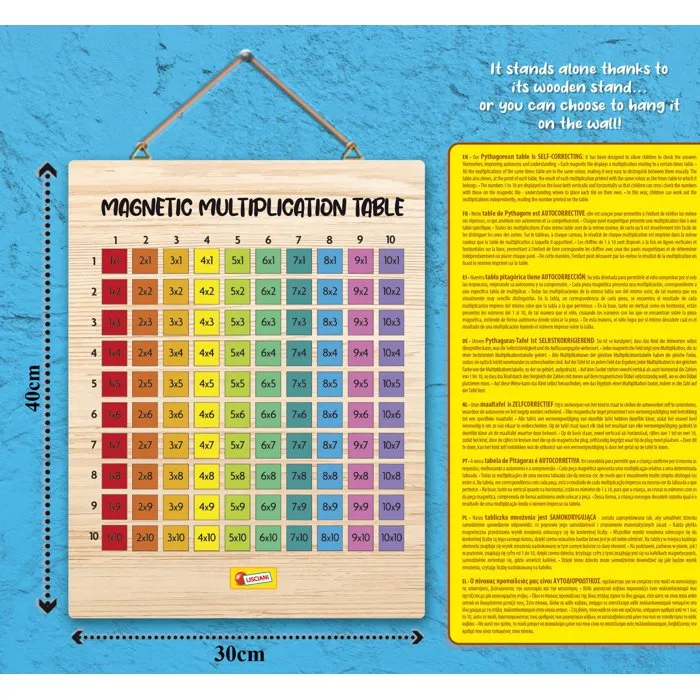 Liscianigiochi Table de Multiplication Magnétique en Bois - Talent School - Jeu Éducatif - À Partir de 6 ans