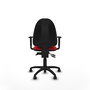 Chaise de bureau Aýna avec mécanisme asynchrone, revêtement en simili cuir rouge. Équipée d'une base en polyamide noir, d'accoudoirs 1D et de roulettes pour parquet