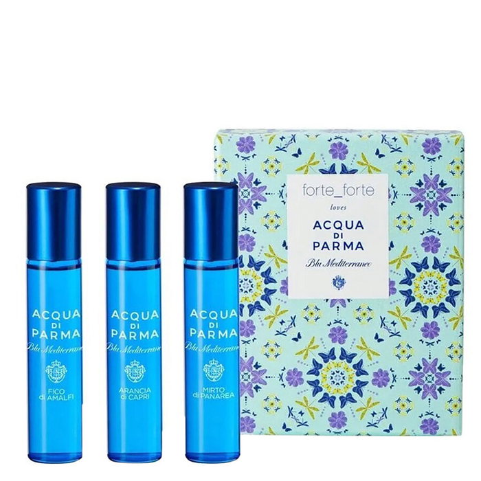Acqua di Parma Coffret Parfums Blu Mediterraneo - 3 x Eau de Toilette Unisex 12 ml : Arancia di Capri, Fico di Amalfi, Mirto di Panarea Acqua di Parma Coffret Parfums Blu Mediterraneo - 3 x Eau de Toilette Unisex 12 ml : Arancia di Capri, Fico di Amalfi, Mirto di Panarea
